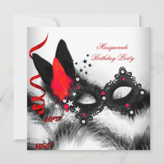 Convite Máscara Negra Vermelha de mascarada (Frente)