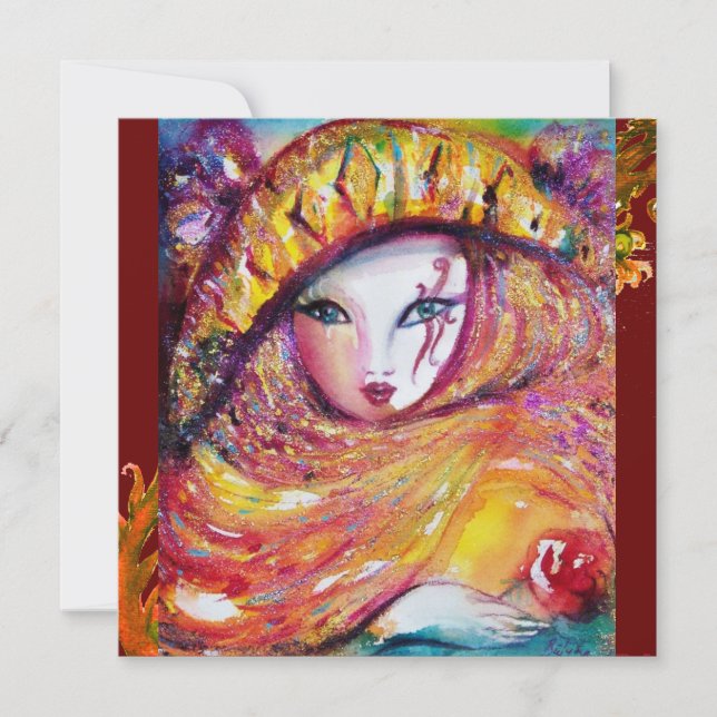 Convite MÁSCARA NO GRAS AMARELO MARDI Vibrante Dourado Ver (Frente)