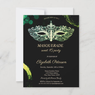 Convite Máscara Preta Elegante, Mascarada Doce 16