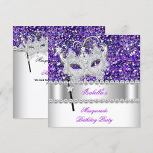 Convite Máscara Purpurina Diamante Roxo Aniversário 2