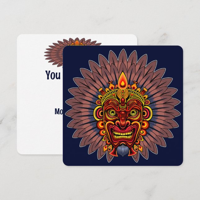 Convite Máscara Ritual do Rei Guerreiro Tribal (Frente/Verso)