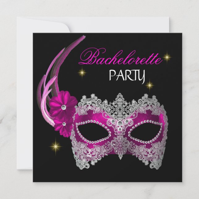 Convite Máscara Rosa Preta para Festa de Despedida de Solt (Frente)