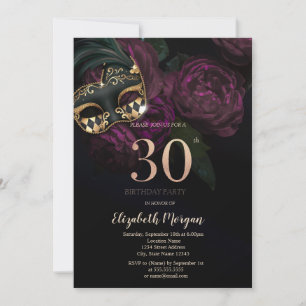 Convite Máscara Rosas Elegantes Confete 30º