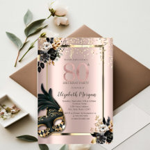 Máscara Rosas Pretas Confete Rosa Dourado 80º