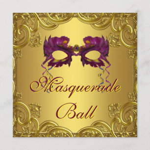 Convite Máscara Roxa Dourada Festa de Gala Máscaro Roxo