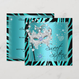 Convite Máscara Sweet Sixteen Sweet 16 Teal Zebra
