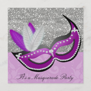 Convite Máscara veneziana do Mascarada de Púrpura e Prata