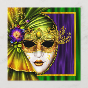 Convite Máscara Veneziana Elegante Casamento de Mardi Gras