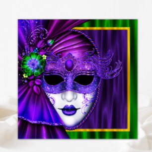 Convite Máscara Veneziana Elegante Casamento de Mardi Gras