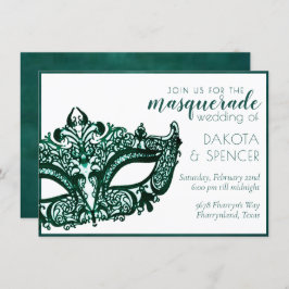 Convite Máscara Verde | Casamento Mardi Gras Esmeralda Esc