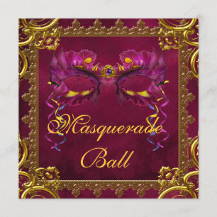 Convite Máscara Vermelha Burgundy Marrom Vermelho Baile de