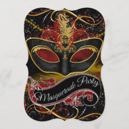 Convite Máscara Vermelha e Dourada Brilho Mascarada