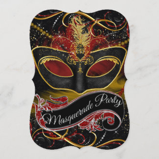 Convite Máscara Vermelha e Dourada Brilho Mascarada