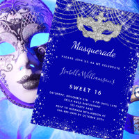 Mascarada azul real prata doce 16 partido luxo