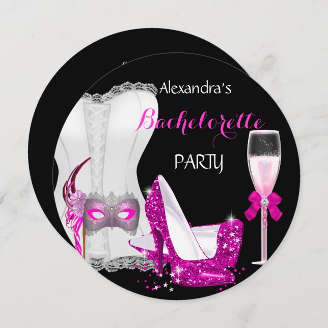 Convite Mascarada Bachelorette Corset cor-de-rosa (Frente/Verso)
