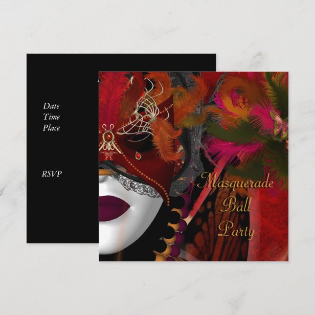 Convite Mascarada Ball Party - Máscara Negra (Frente/Verso)