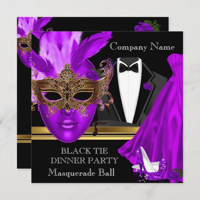 Convite Mascarada Ball Purple Tie Party (Frente/Verso)