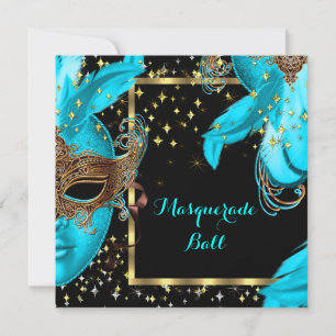Convite Mascarada Ball Teal Blue - Festa Mascarada
