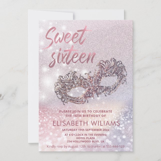 Convite Mascarada charmoso espumante ombre (Frente)