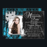 Convite Mascarada de Foto do Teal Heels da Máscara Elegant<br><div class="desc">Mascarada de Prata,  Preto e Teal Doce Dezesseis Convidados. POR FAVOR,  OBSERVE todas as imagens planas! Eles não têm pérolas ou joias verdadeiras!</div>