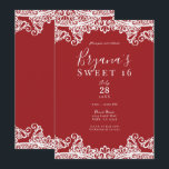 Convite Mascarada de Lace Vermelho e Branco Doce Festa 16<br><div class="desc">Personalizar para qualquer evento</div>