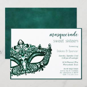 Convite Mascarada de negrito   Sweet Verde Escuro 16 Anive