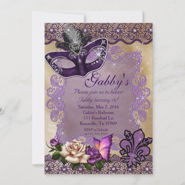 Convite Mascarada do doce 16 (Frente)