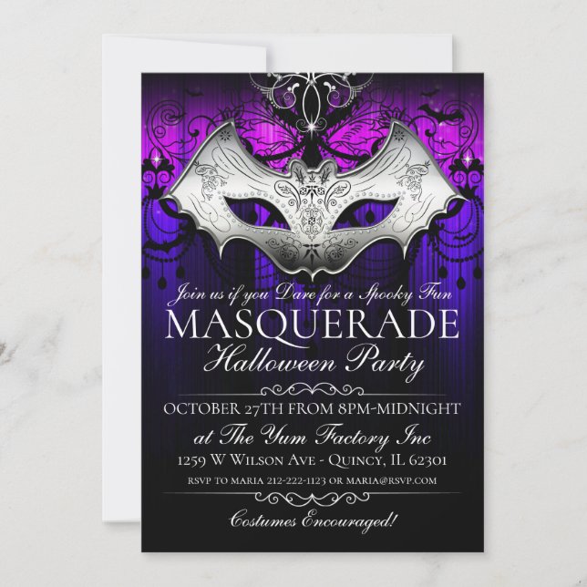 Convite Mascarada do Halloween Gothic Bat Mask Party (Frente)