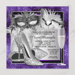 Convite Mascarada do Púrpura e Silver Birthday