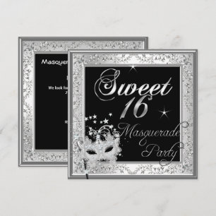 Convite Mascarada Doce 16 Aniversário Preto Branco