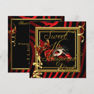 Convite Mascarada Doce 16 Zebra Vermelho