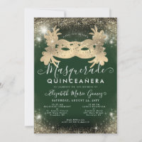 Mascarada Emerald Green Dourado Glitter Quinceaner