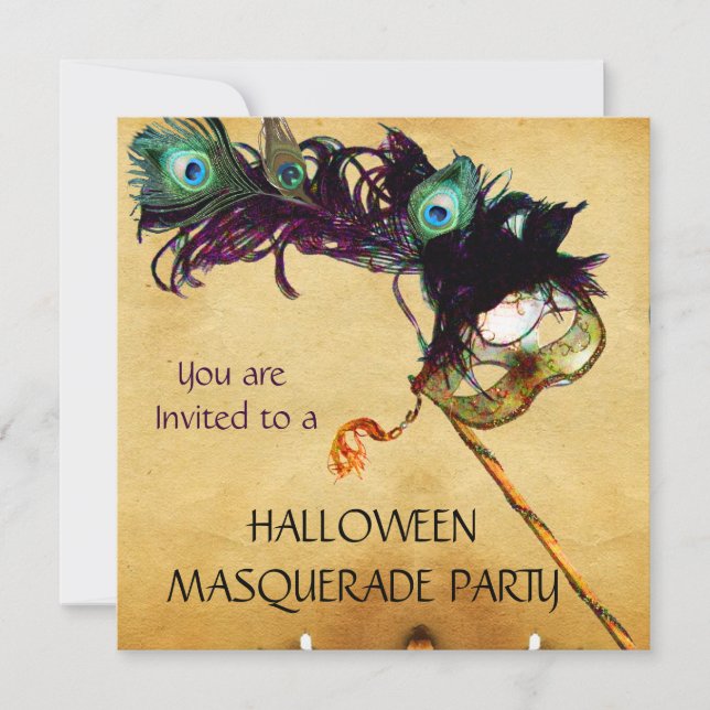 Convite Mascarada FESTA HALLOWEEN branco azul preto (Frente)