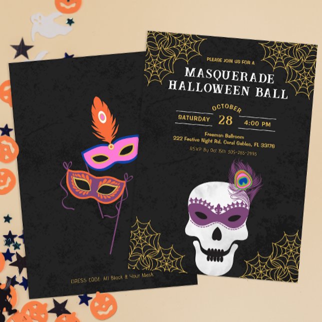 Convite Mascarada Halloween Ball Skull Invite (Masquerade Halloween Ball Invitation)