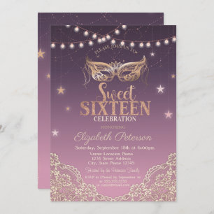 Convite Mascarada,Luzes de Corda,Lace Sweet 16