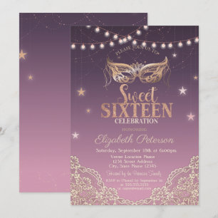 Convite Mascarada,Luzes de Corda,Renda Sweet 16