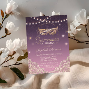 Convite Mascarada,Luzes de Cordas,Lace Quinceañera