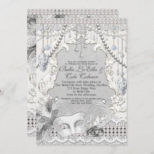 Convite Mascarada Pearls Diamond Bling Invitation
