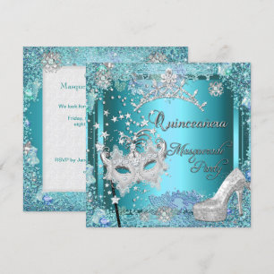Convite Mascarada Quinceanera 15º Festa Tiara Azul Sapato