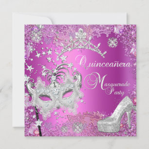 Convite Mascarada Quinceanera 15º Festa Tiara Sapato Rosa