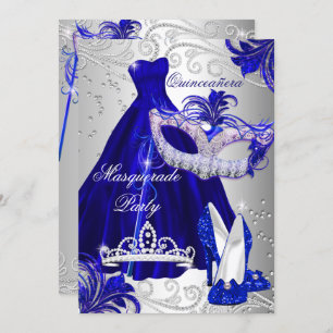 Convite Mascarada Quinceanera Blue Silver