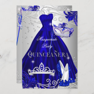 Convite Mascarada Quinceanera Blue Silver Heat