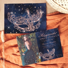 Convite Mascarada rosa dourado brilhante Doce 16 fotografi