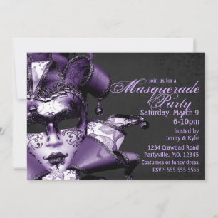 Convite Mascarada roxo do carnaval