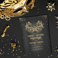 Mascarada Sparkly Dourada Glitter Black Sweet 16