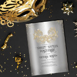 Convite Mascarada Sparkly Dourada Glitter Silver Sweet 16<br><div class="desc">Este mascarada moderno e quic doce de dezesseis convites de aniversário é perfeito para a menina moderna e na moda. Ele apresenta uma máscara de mascarada brilhante de ouro cintilante desenhada por personalização sobre um fundo sonhador prateado e um confete brilhante. É elegante, glamouroso, feminino, e moda; a design perfeita...</div>