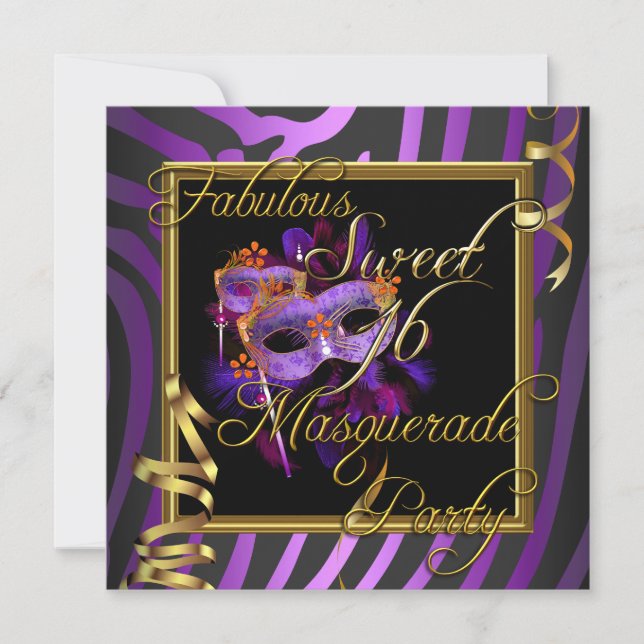 Convite Mascarada Sweet 16 Doze Anos Dulces Dourado Roxo (Frente)