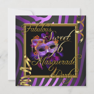 Convite Mascarada Sweet 16 Doze Anos Dulces Dourado Roxo
