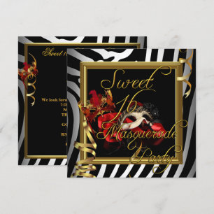 Convite Mascarada Sweet 16 Sweet Sixteen Zebra Vermelho