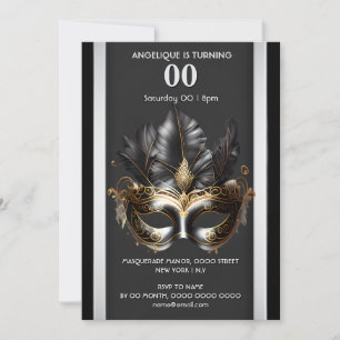 Convite Mascarada tema carnaval preto de prata